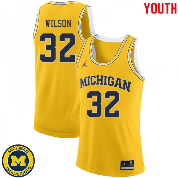 Youth University of Michigan #32 Luke Wilson Yellow Jordan Brand Embroidery Basketball Jersey